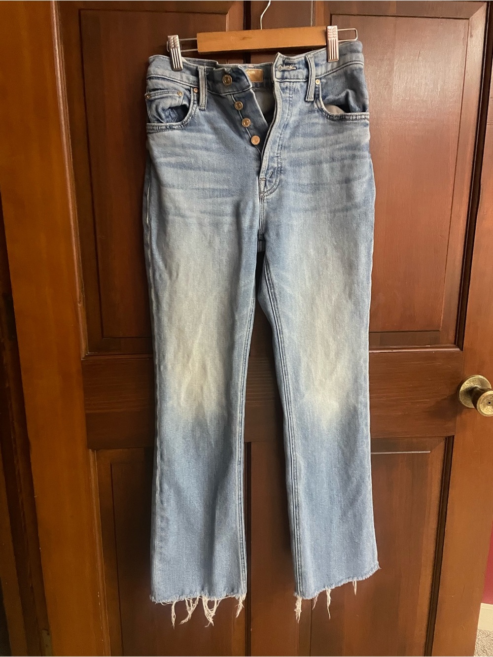 MOTHER Light Blue Straight-Leg Jeans with Button Fly